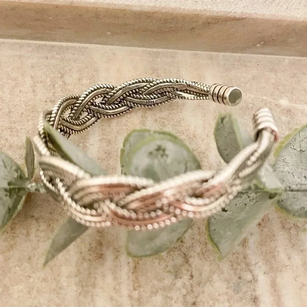 925 Sterling Silver Mens Bangle Bracelet Vintage Cuff Bracelet Twist Bracelet